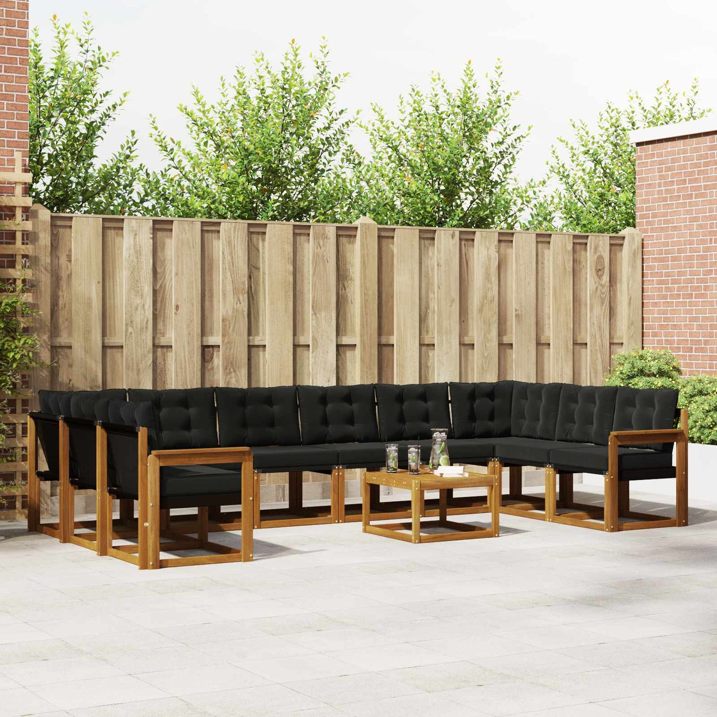 Set di divani da esterno con cuscino 11 pcs Naturale e Nero