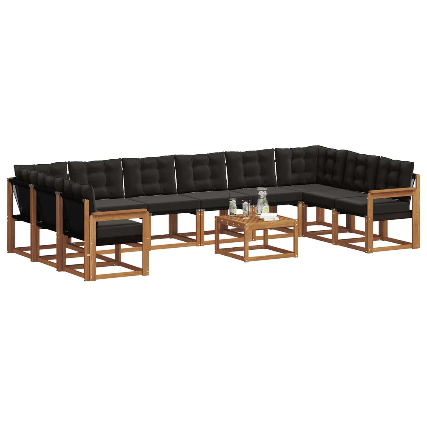 Set di divani da esterno con cuscino 11 pcs Naturale e Nero | homemem39