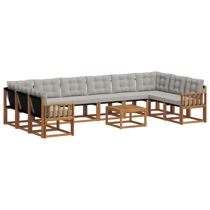 Set di divani da esterno 11 pcs Grigio Naturale e Chiaro