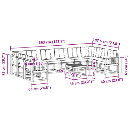 Set di divani da esterno 11 pcs Grigio Naturale e Chiaro