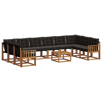 Set di divani da esterno con cuscino 11 pcs Naturale e Nero
