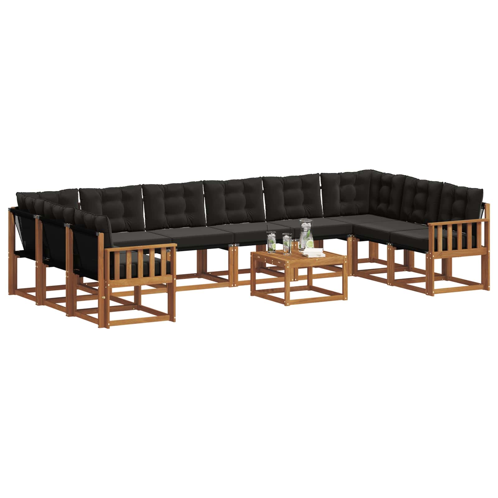 Set di divani da esterno con cuscino 11 pcs Naturale e Nero | homemem39