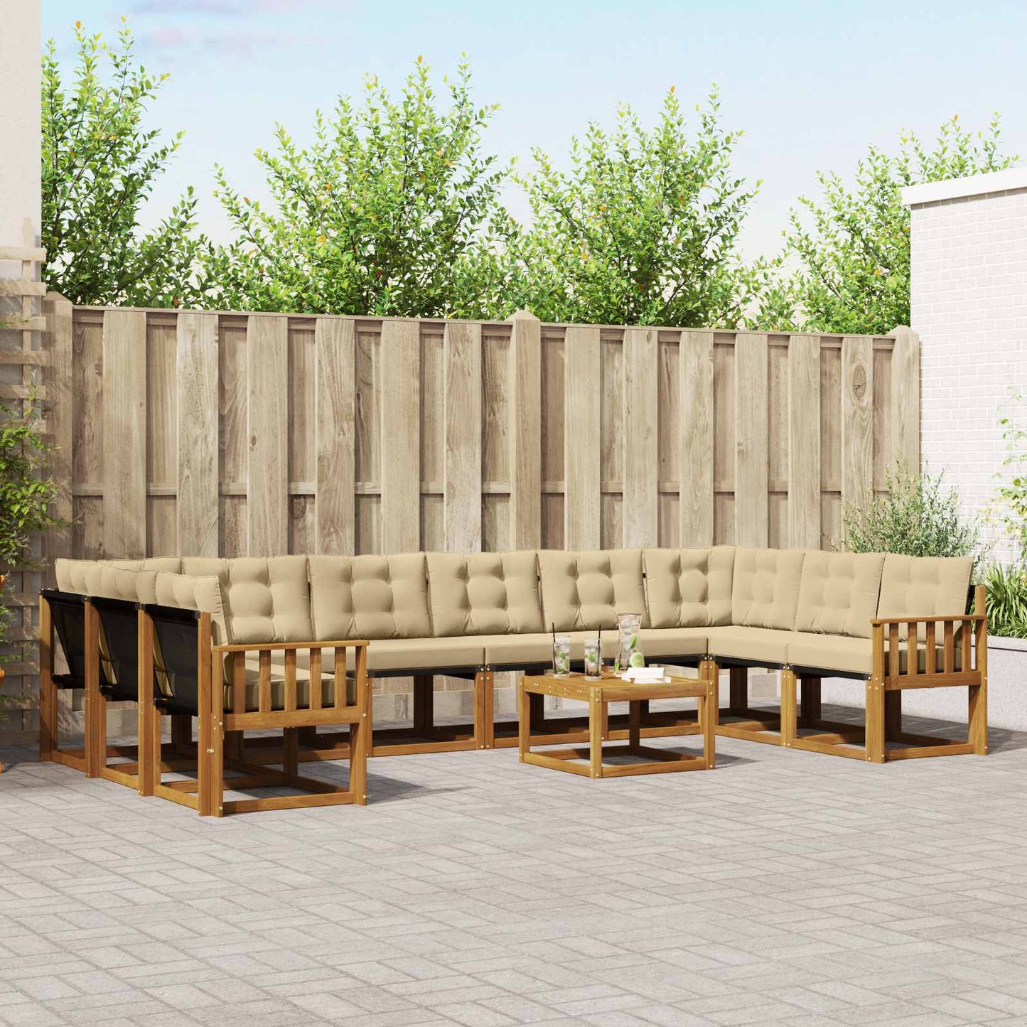 Set di divani da esterno con cuscino 11 pcs Naturale e Beige | homemem39