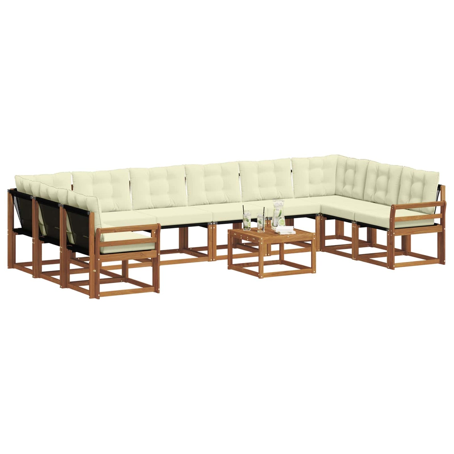 Set di divani da esterno con cuscino 11 pcs Naturale e Crema | homemem39