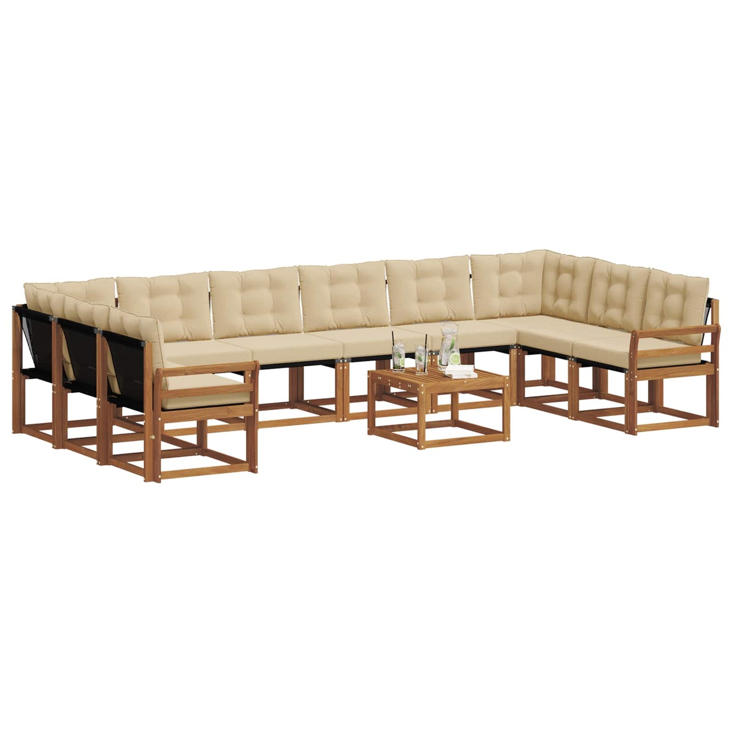 Set di divani da esterno con cuscino 11 pcs Naturale e Beige