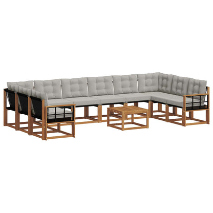 Set di divani da esterno 11 pcs Grigio Naturale e Chiaro