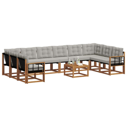 Set di divani da esterno 11 pcs Grigio Naturale e Chiaro