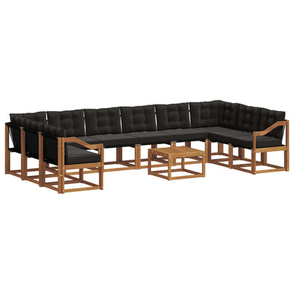 Set di divani da esterno con cuscino 11 pcs Naturale e Nero