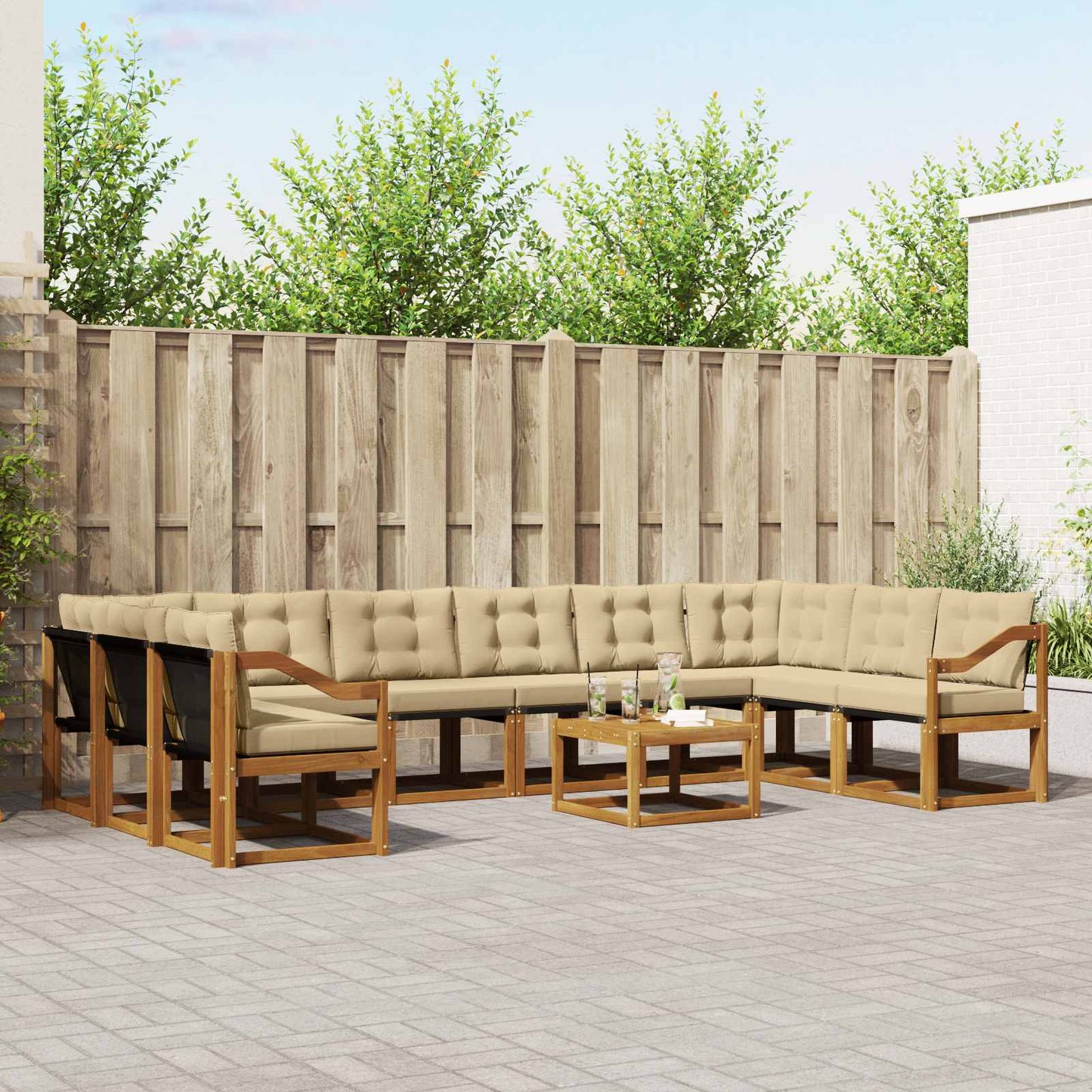 Set di divani da esterno con cuscino 11 pcs Naturale e Beige