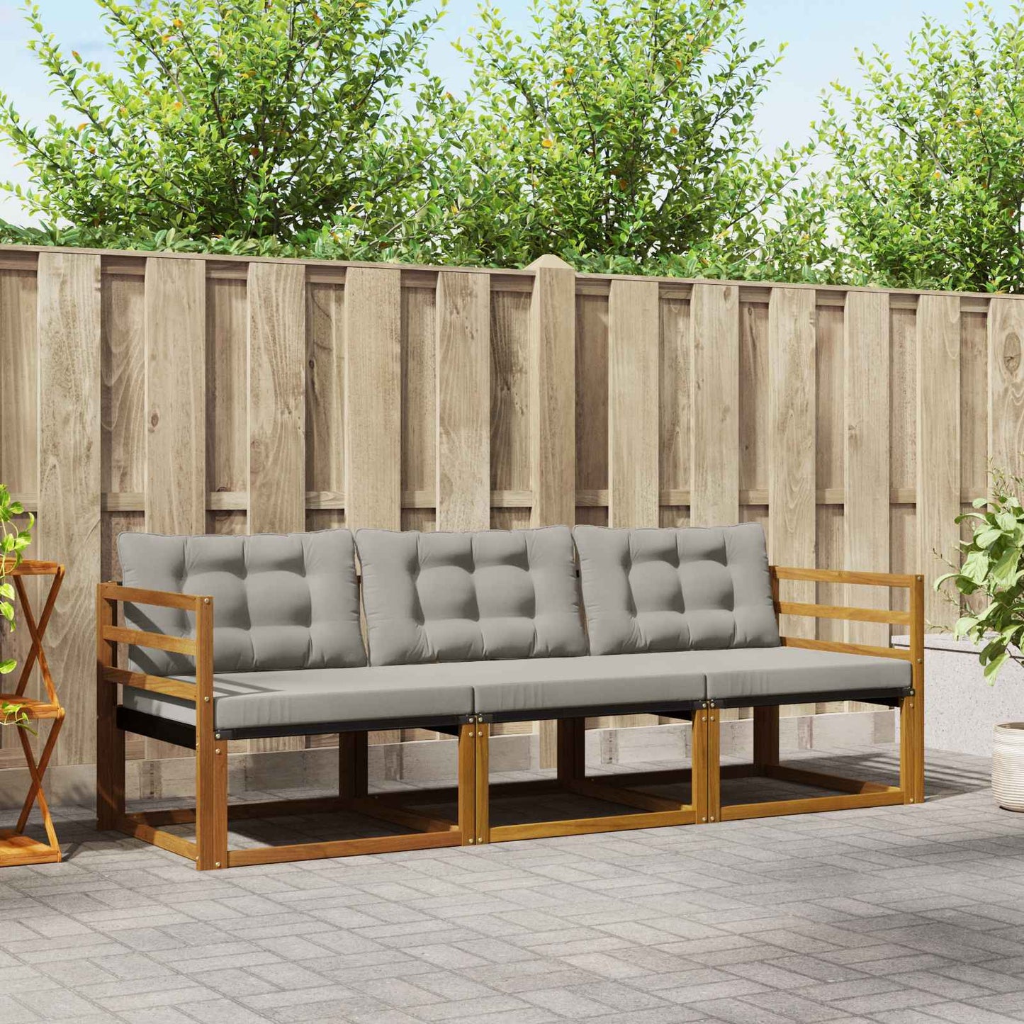 Set di divani da esterno 3 pcs Grigio Naturale e Chiaro