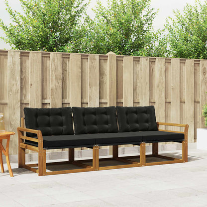 Set di divani da esterno con cuscino 3 pcs Naturale e Nero