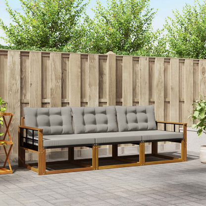Set di divani da esterno 3 pcs Grigio Naturale e Chiaro