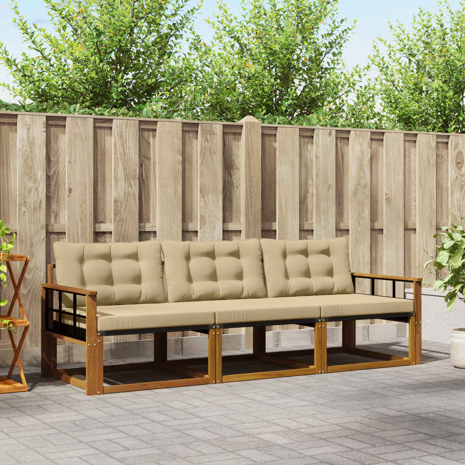 Set di divani da esterno con cuscino 3 pcs Naturale e Beige | homemem39