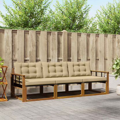 Set di divani da esterno con cuscino 3 pcs Naturale e Beige