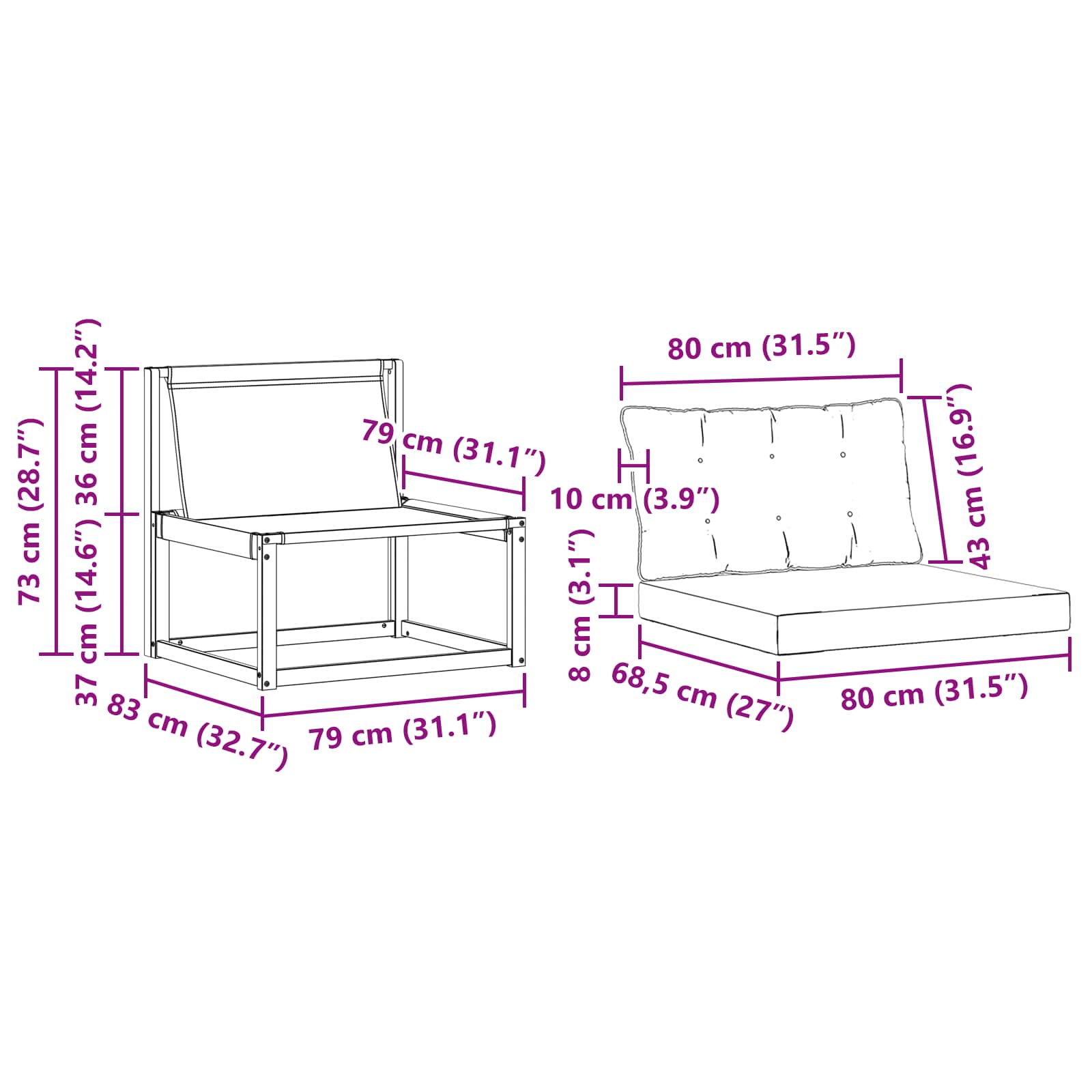 Set di divani da esterno con cuscino 3 pcs Naturale e Beige | homemem39