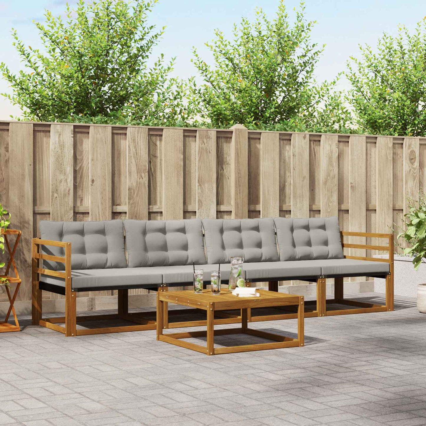 Set di divani da esterno 5 pcs Grigio Naturale e Chiaro