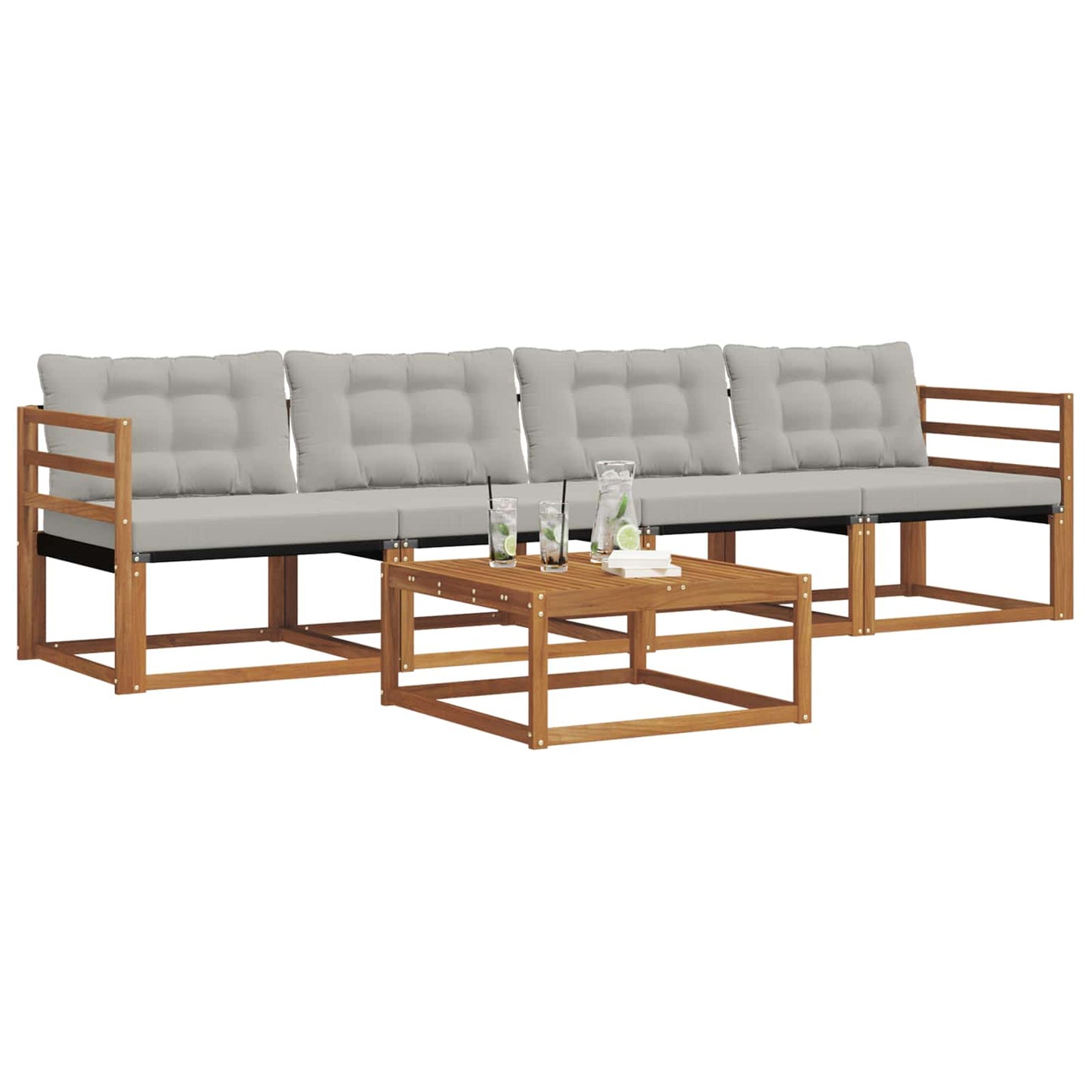 Set di divani da esterno 5 pcs Grigio Naturale e Chiaro | homemem39