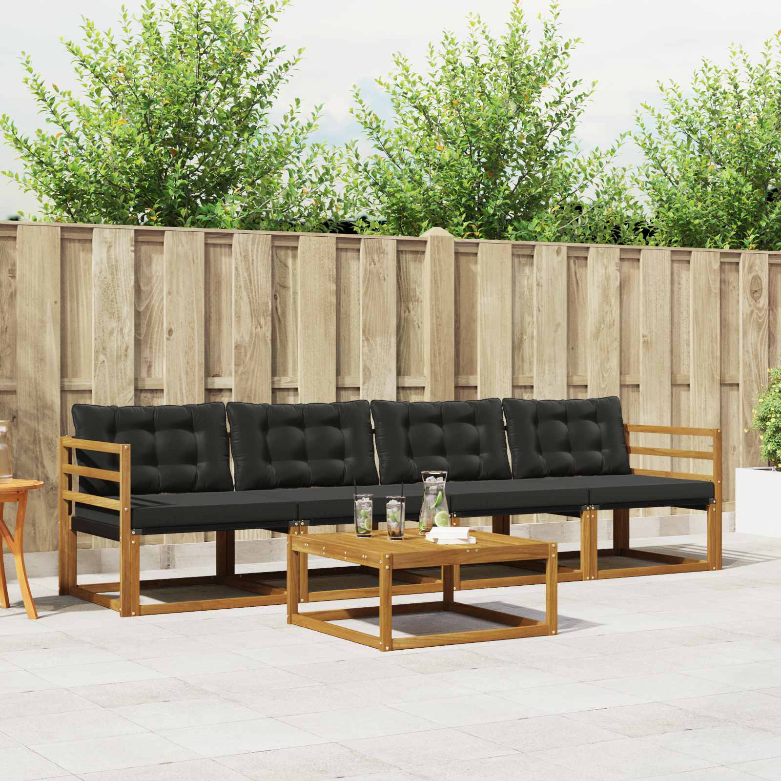 Set di divani da esterno con cuscino 5 pcs Naturale e Nero | homemem39