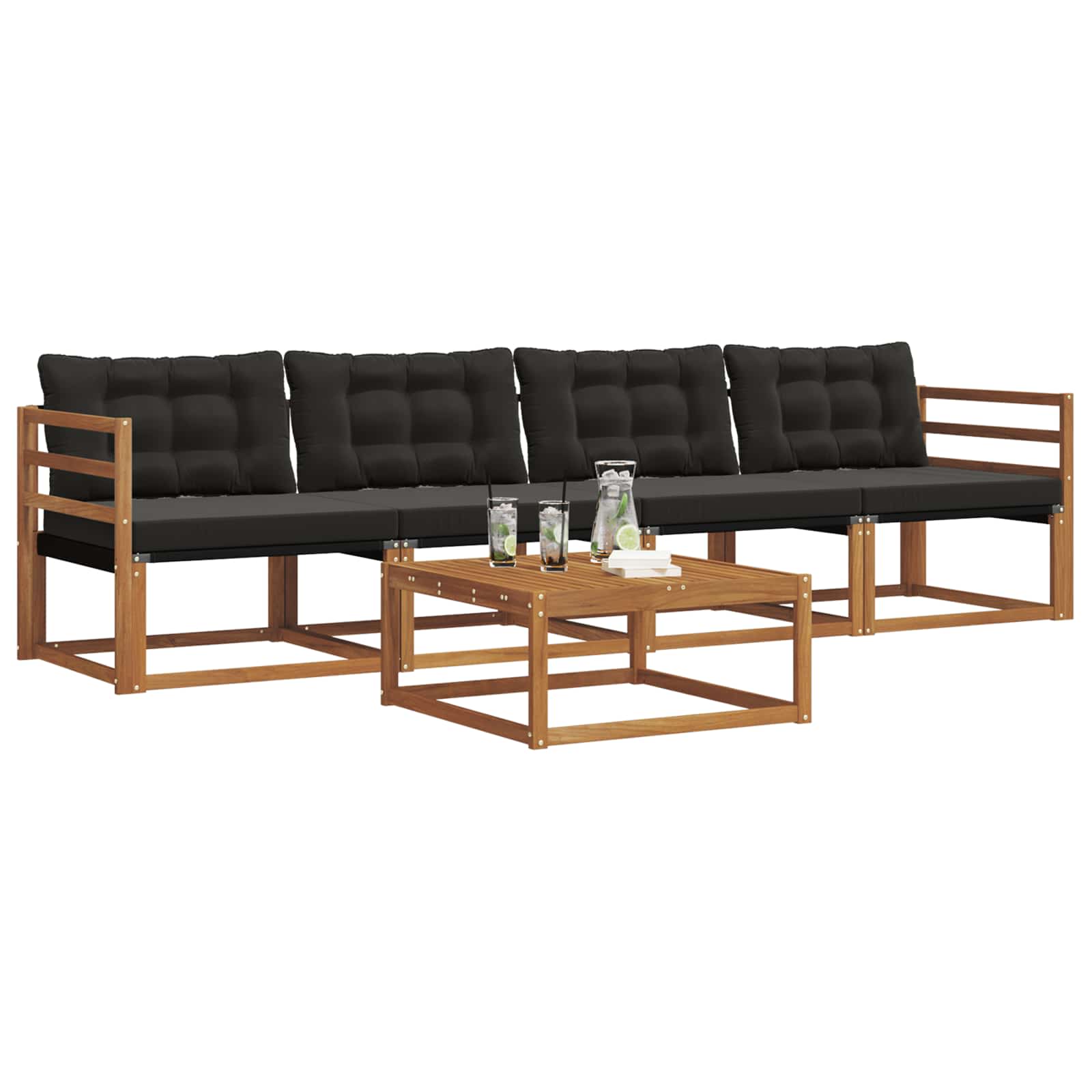 Set di divani da esterno con cuscino 5 pcs Naturale e Nero | homemem39