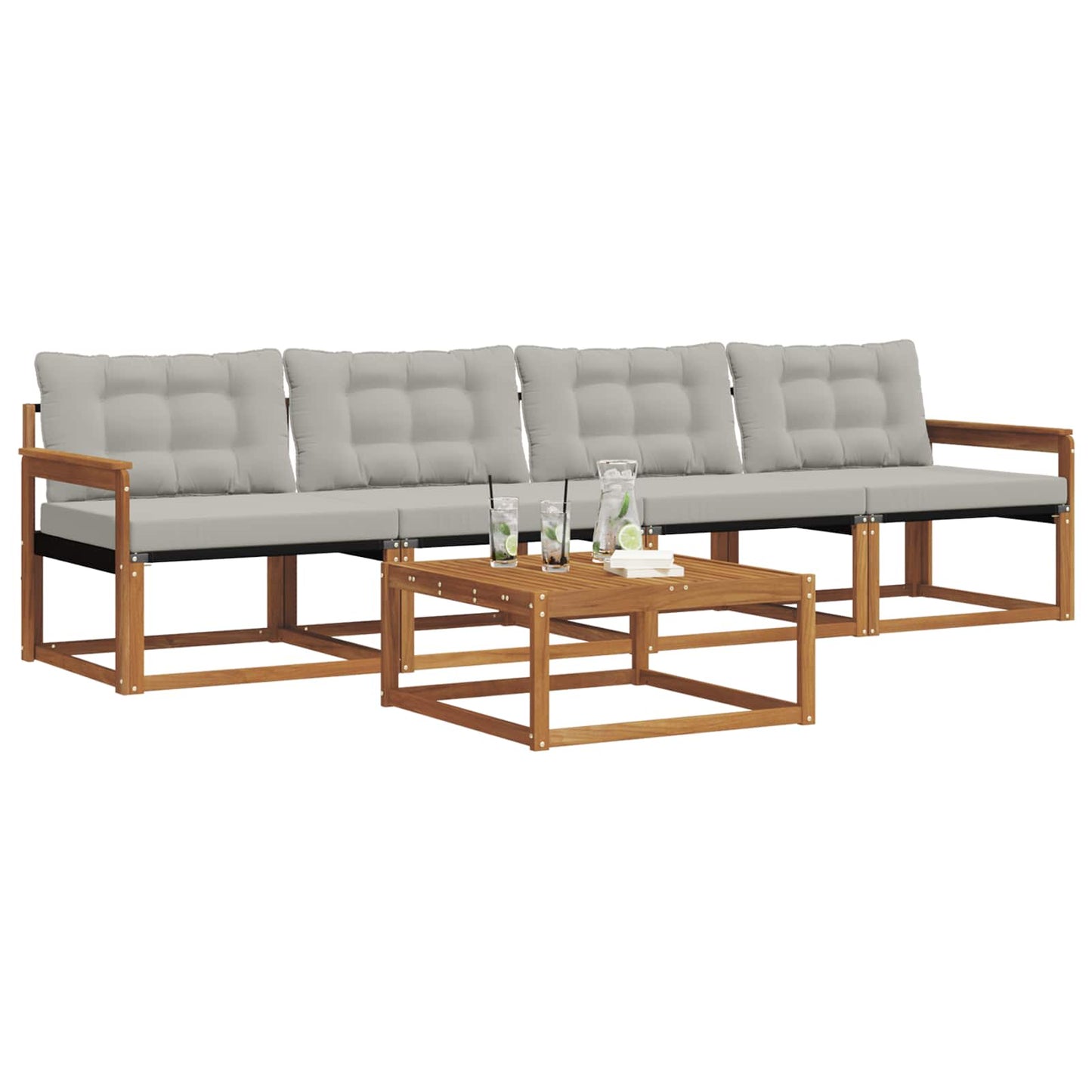 Set di divani da esterno 5 pcs Grigio Naturale e Chiaro | homemem39