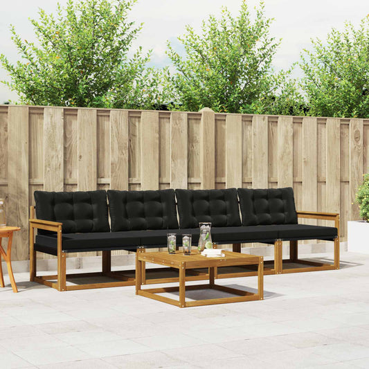 Set di divani da esterno con cuscino 5 pcs Naturale e Nero | homemem39