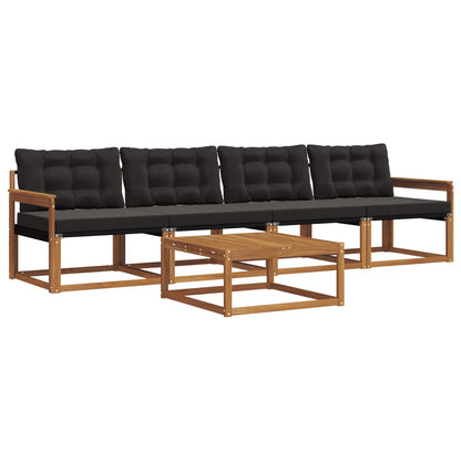 Set di divani da esterno con cuscino 5 pcs Naturale e Nero | homemem39