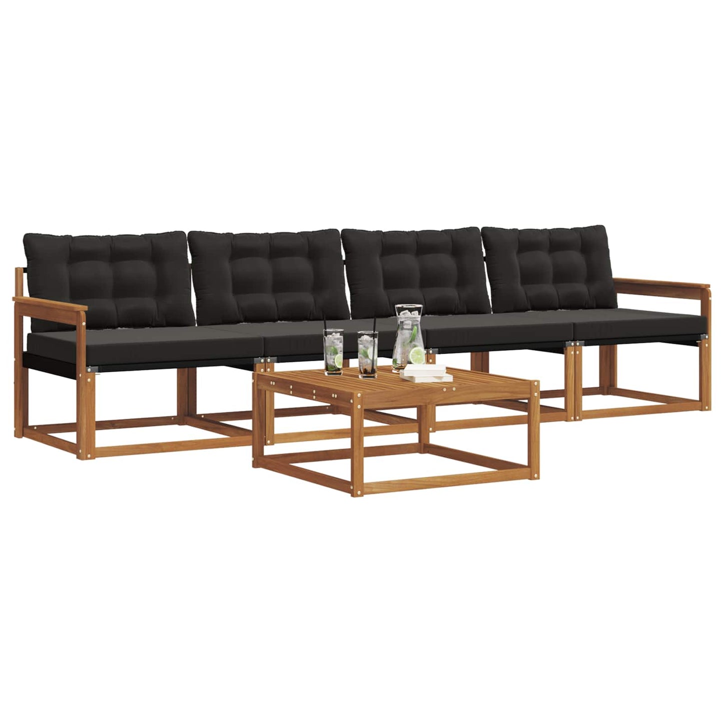 Set di divani da esterno con cuscino 5 pcs Naturale e Nero | homemem39