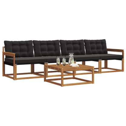 Set di divani da esterno con cuscino 5 pcs Naturale e Nero