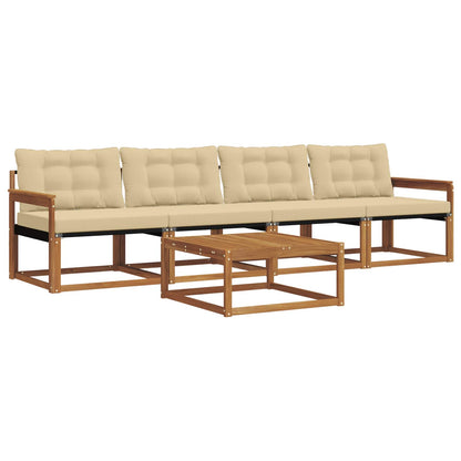 Set di divani da esterno con cuscino 5 pcs Naturale e Beige | homemem39