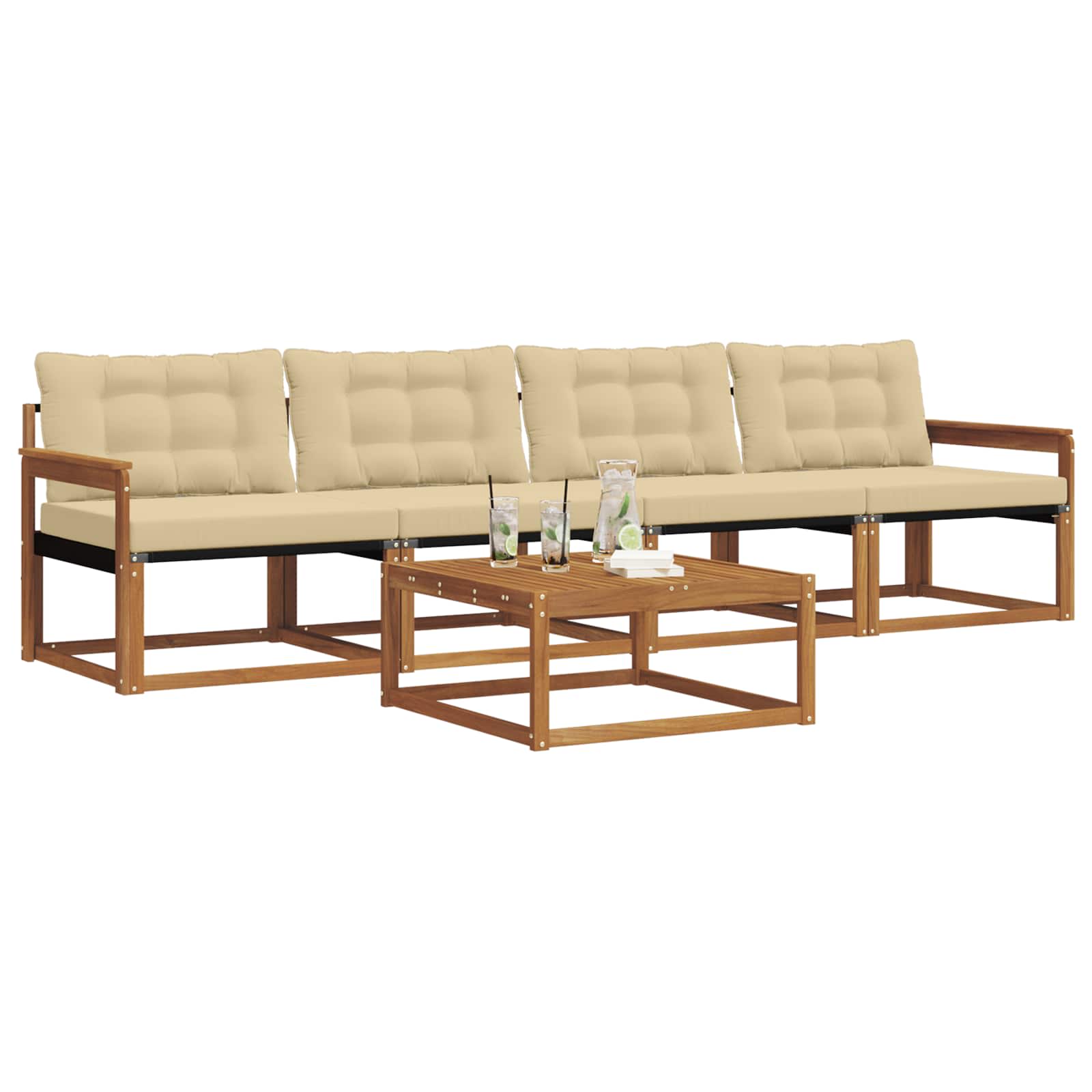 Set di divani da esterno con cuscino 5 pcs Naturale e Beige | homemem39