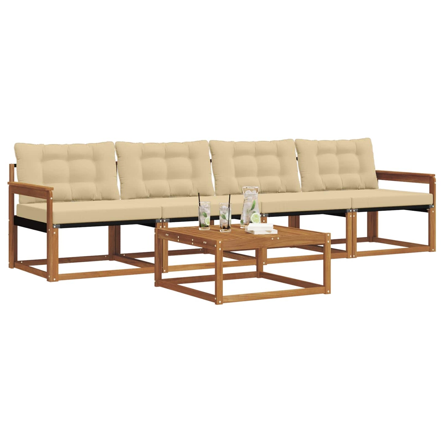 Set di divani da esterno con cuscino 5 pcs Naturale e Beige