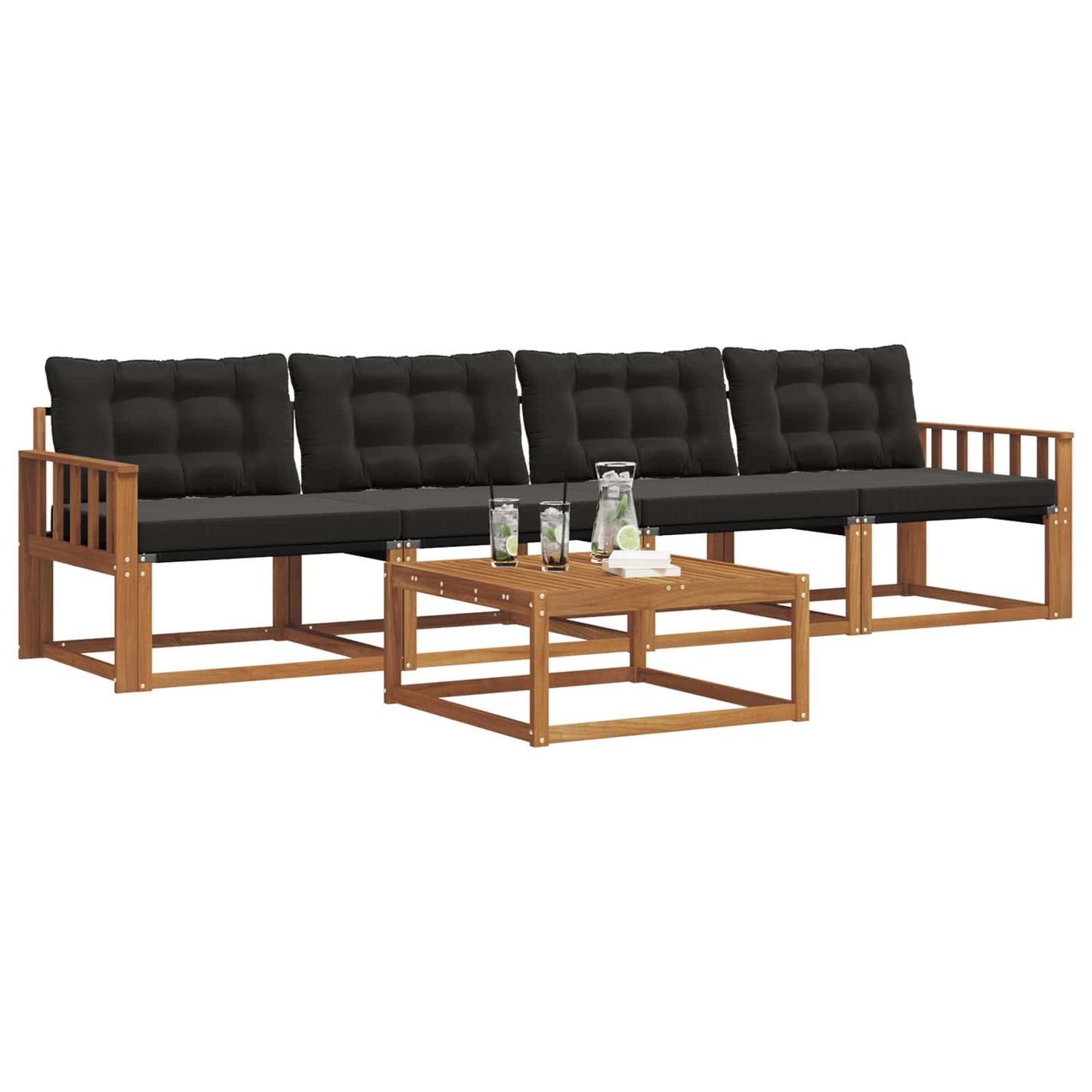 Set di divani da esterno con cuscino 5 pcs Naturale e Nero | homemem39