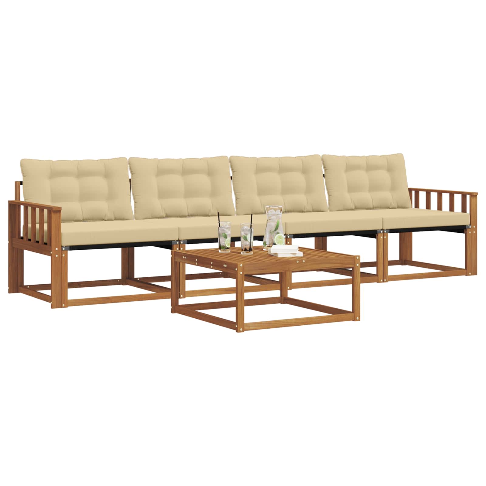 Set di divani da esterno con cuscino 5 pcs Naturale e Beige | homemem39
