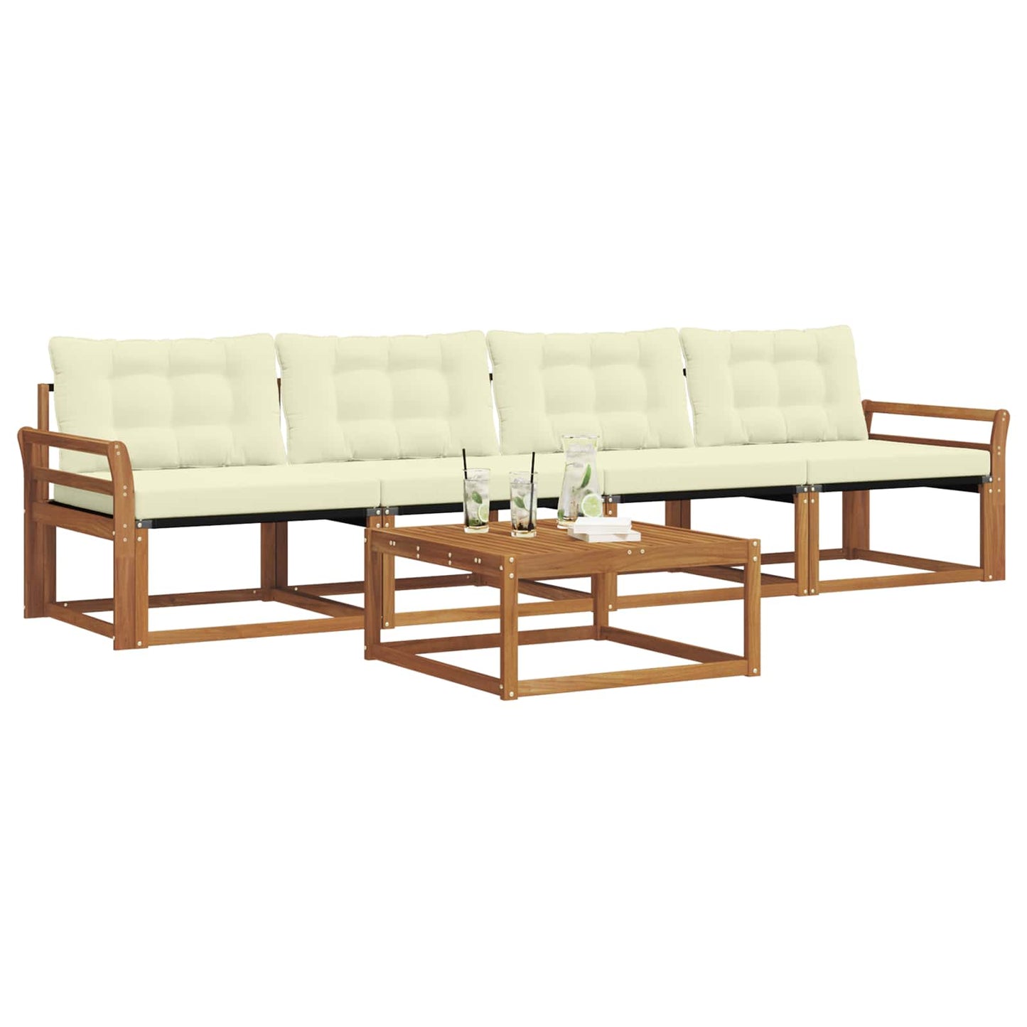 Set di divani da esterno con cuscino 5 pcs Naturale e Crema