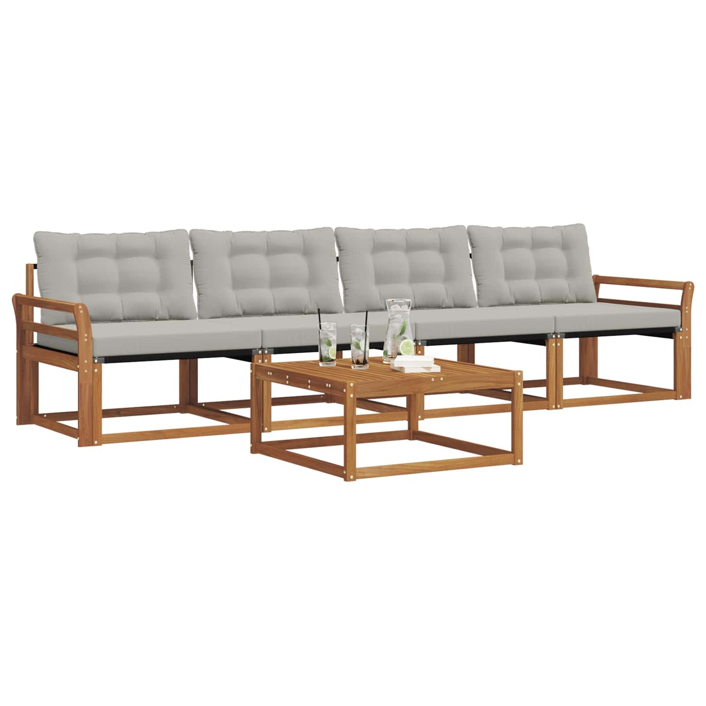 Set di divani da esterno 5 pcs Grigio Naturale e Chiaro | homemem39