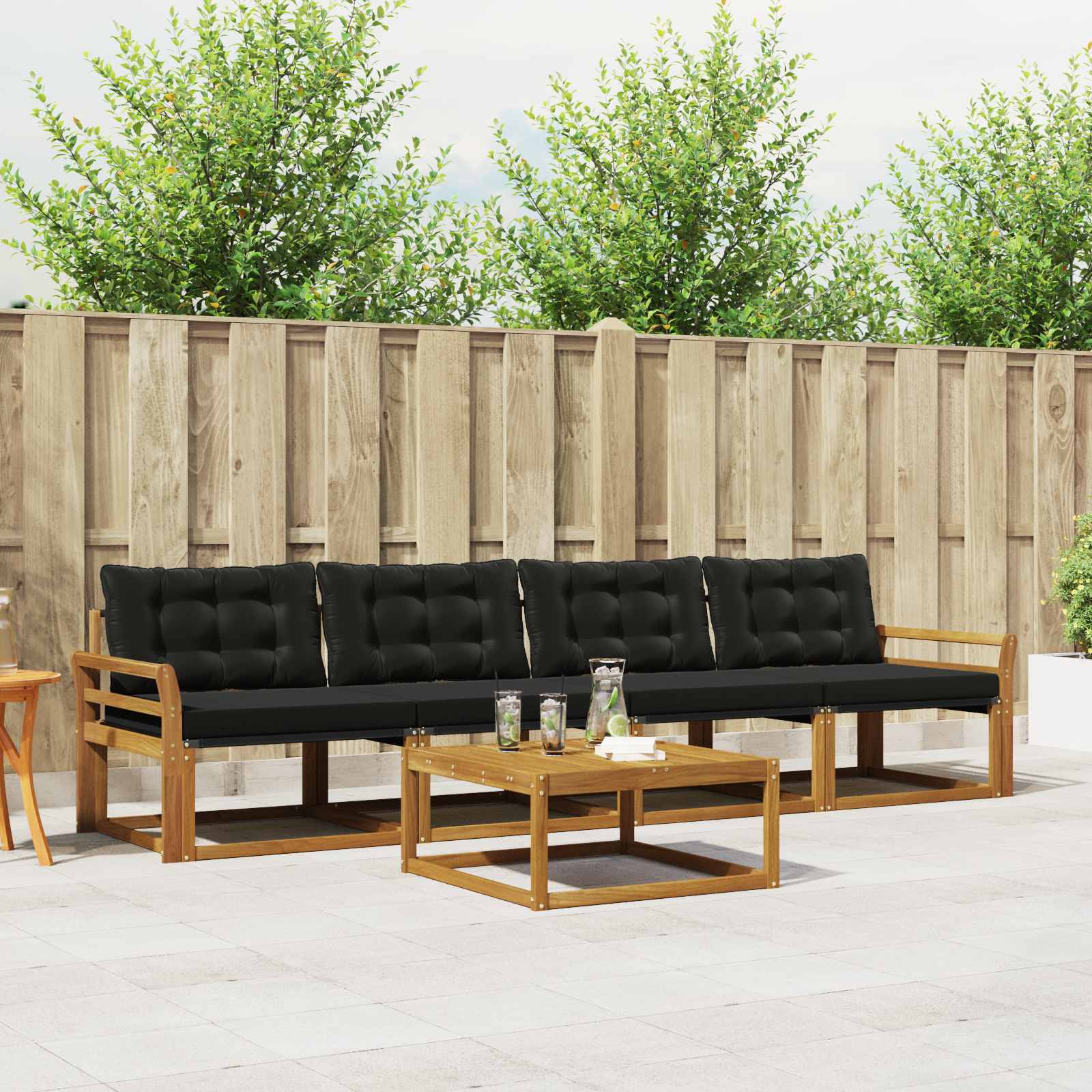Set di divani da esterno con cuscino 5 pcs Naturale e Nero | homemem39