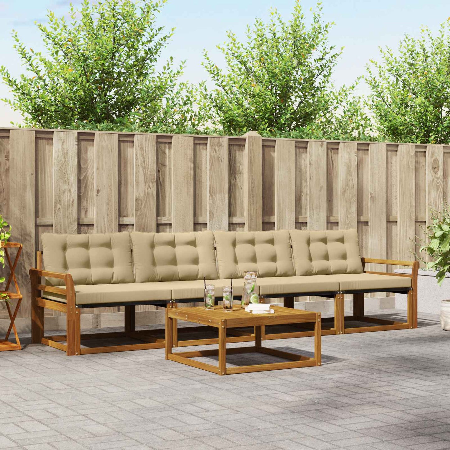 Set di divani da esterno con cuscino 5 pcs Naturale e Beige