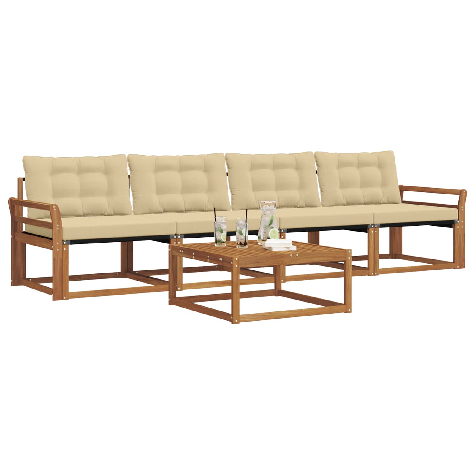 Set di divani da esterno con cuscino 5 pcs Naturale e Beige | homemem39