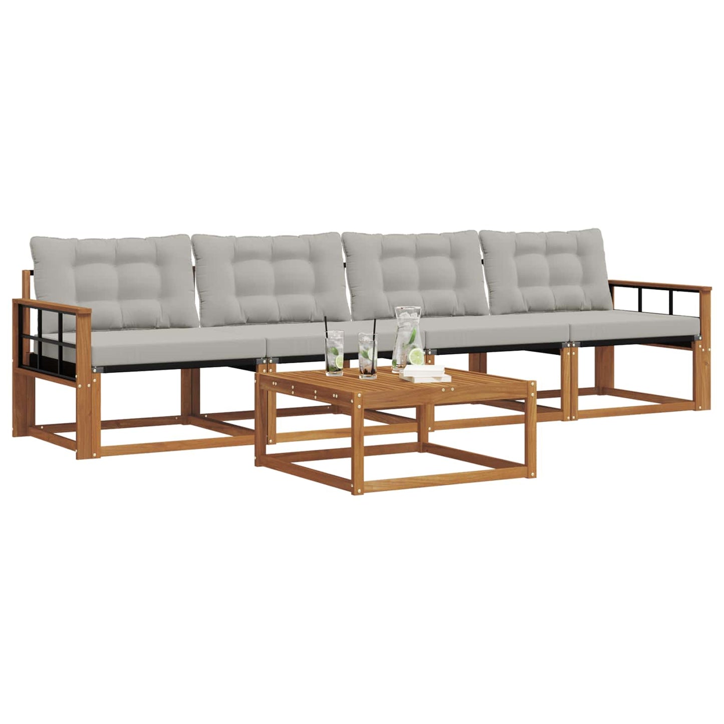 Set di divani da esterno 5 pcs Grigio Naturale e Chiaro | homemem39