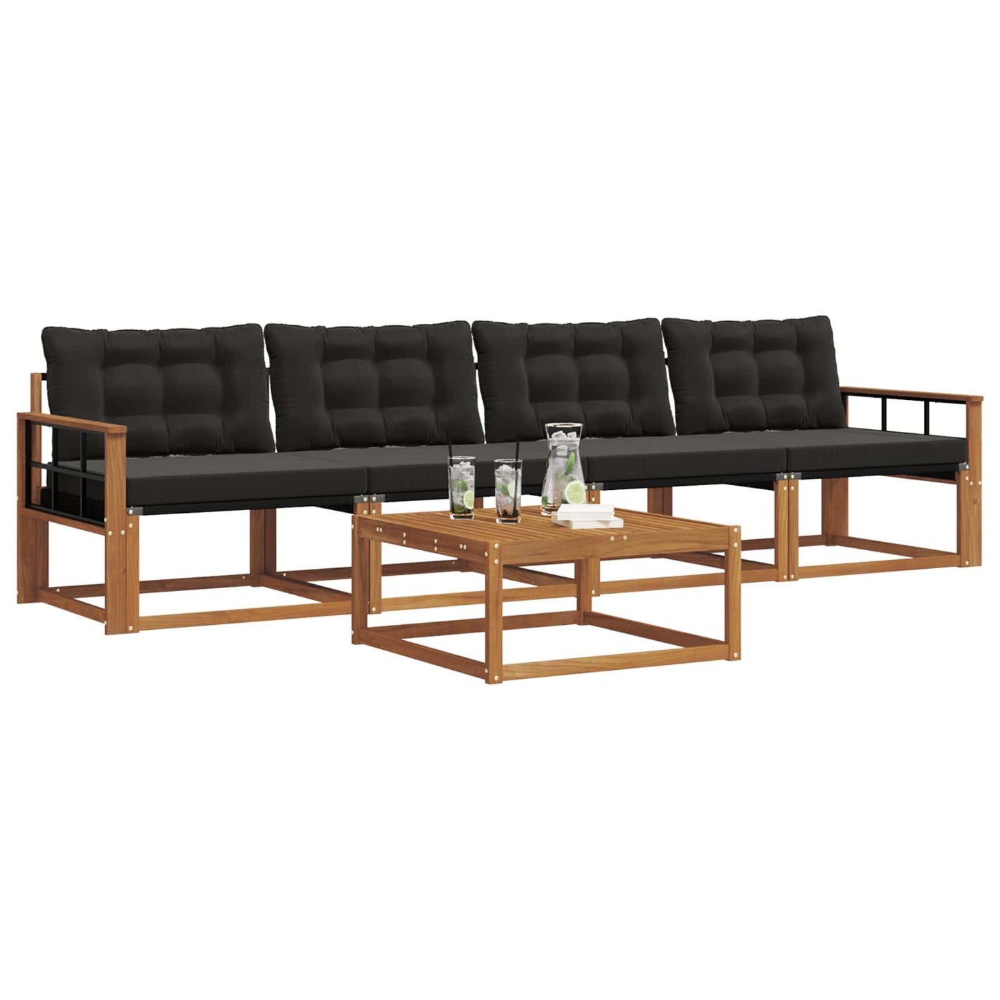 Set di divani da esterno con cuscino 5 pcs Naturale e Nero | homemem39
