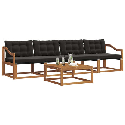 Set di divani da esterno con cuscino 5 pcs Naturale e Nero | homemem39