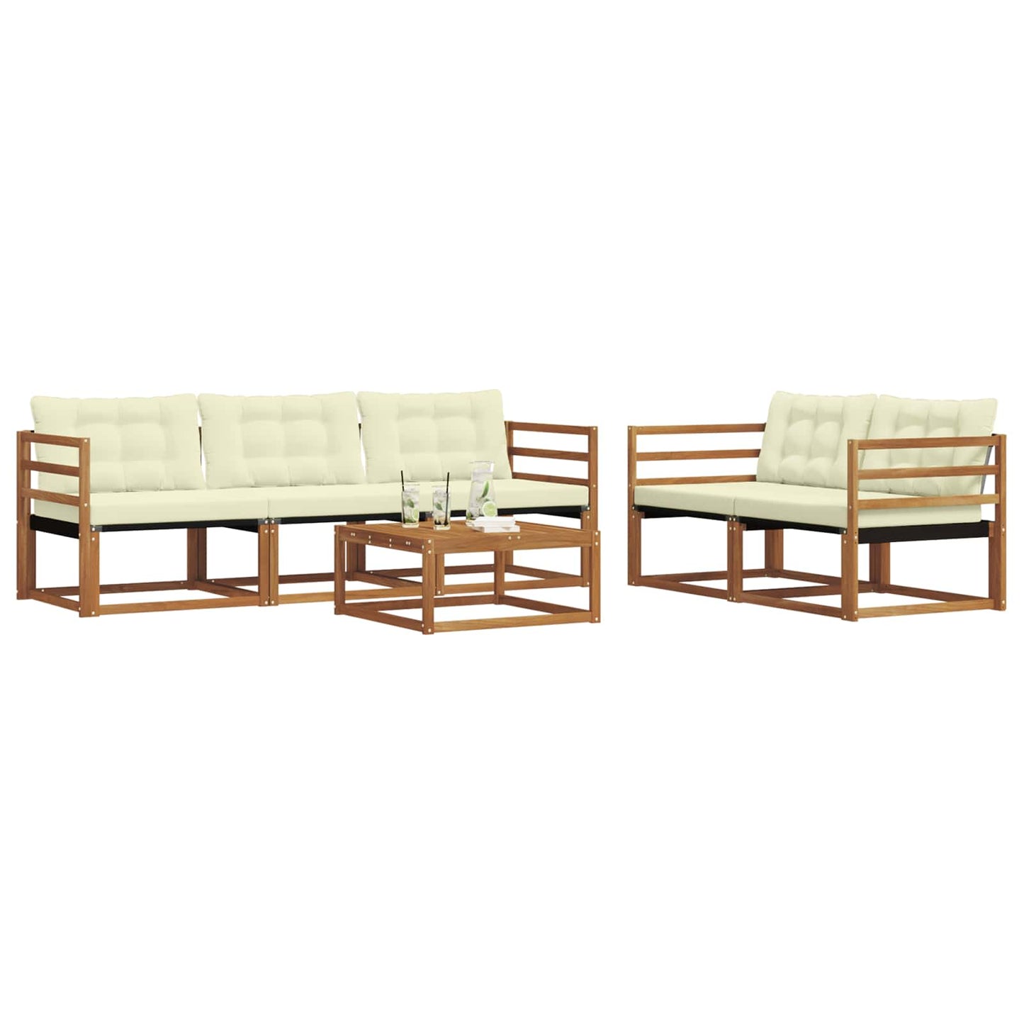 Set di divani da esterno con cuscino 6 pcs Naturale e Crema