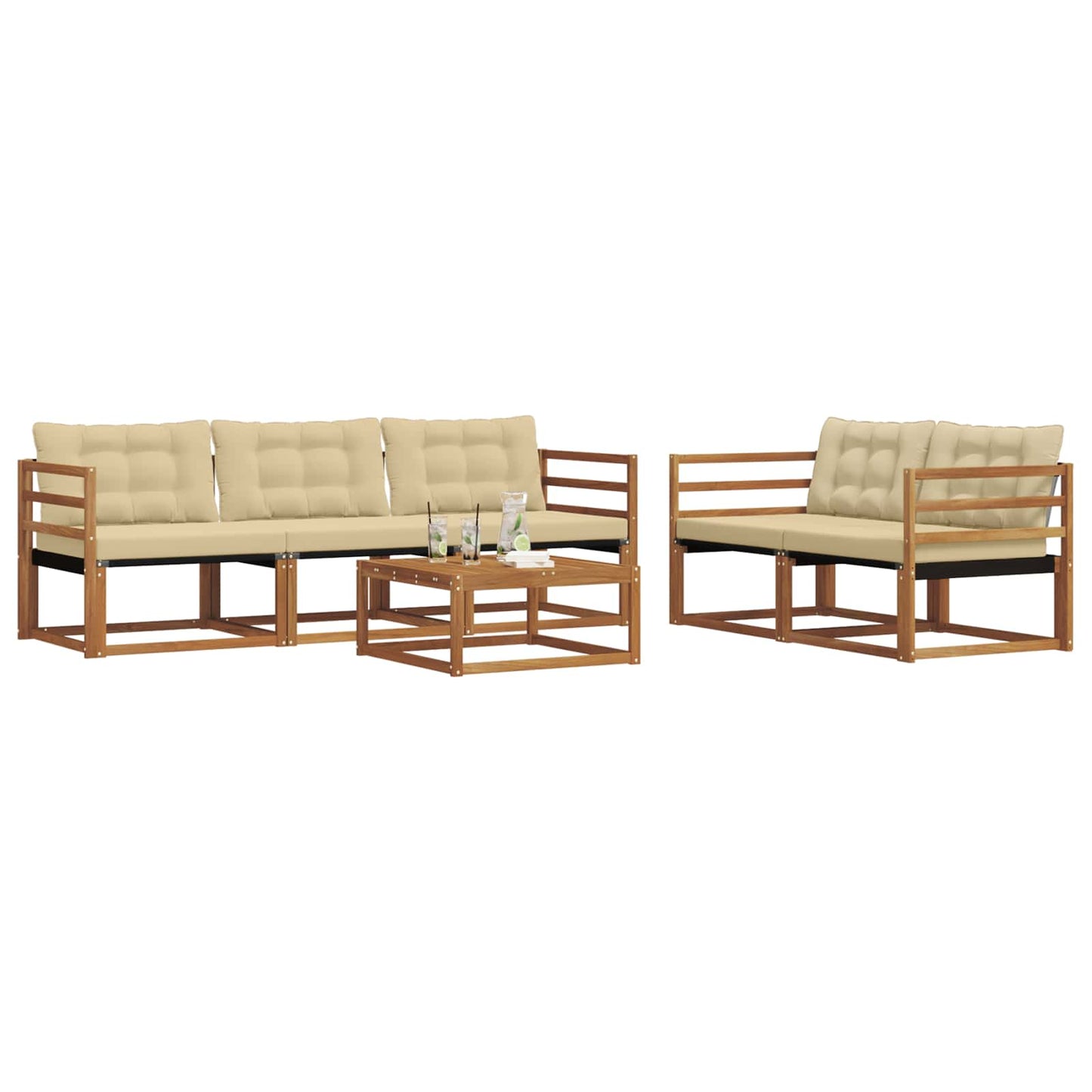 Set di divani da esterno con cuscino 6 pcs Naturale e Beige | homemem39