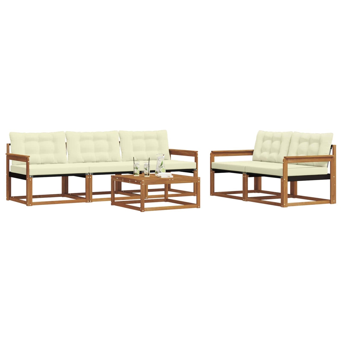 Set di divani da esterno con cuscino 6 pcs Naturale e Crema | homemem39