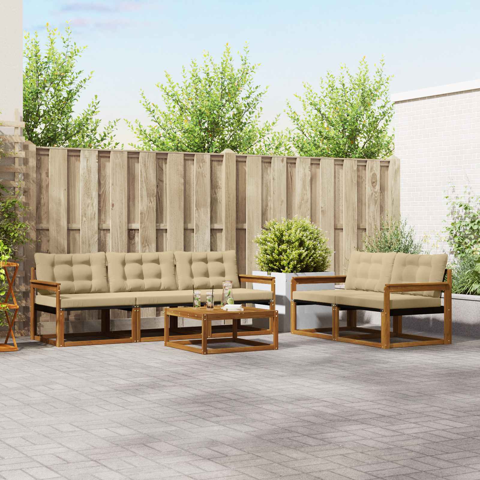 Set di divani da esterno con cuscino 6 pcs Naturale e Beige | homemem39