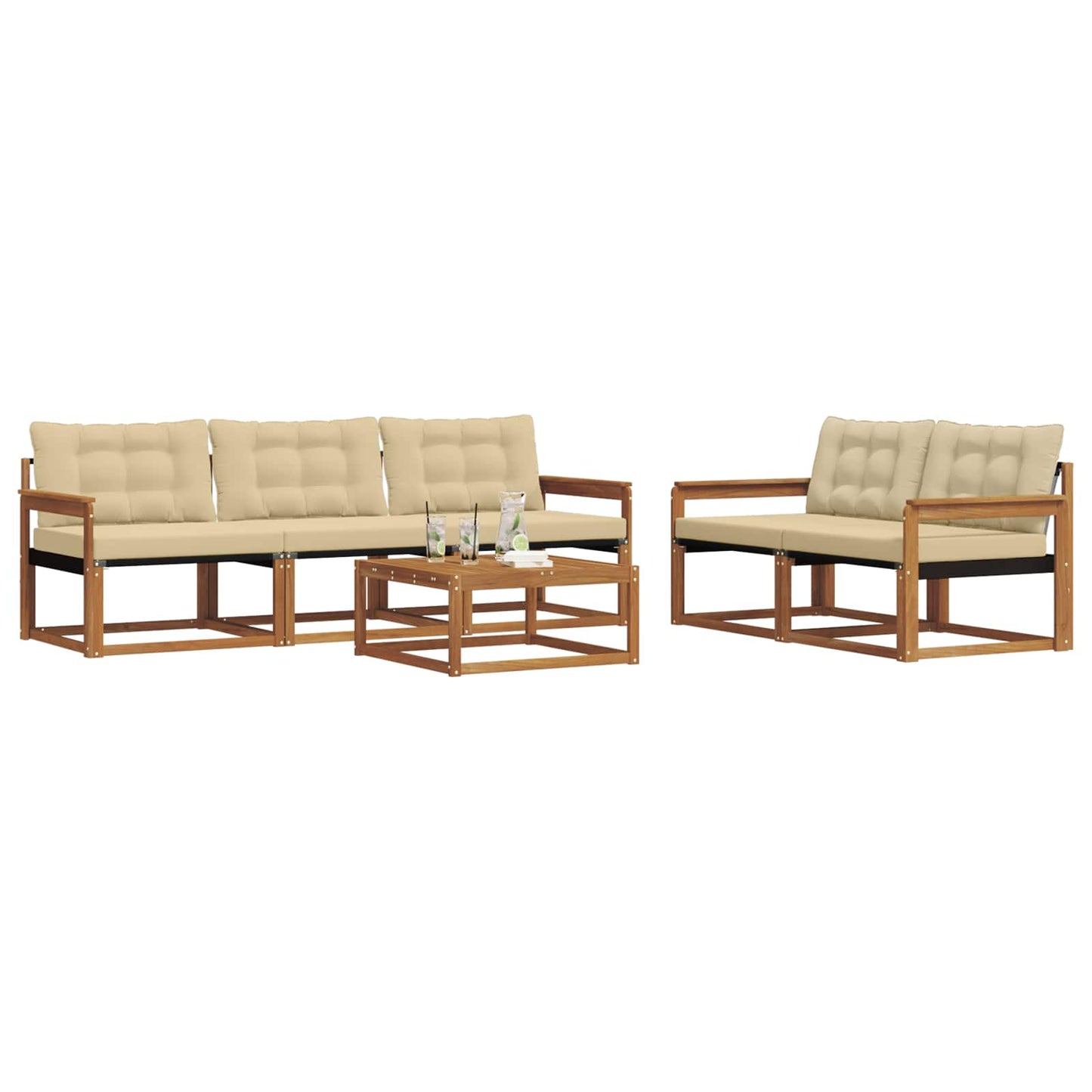 Set di divani da esterno con cuscino 6 pcs Naturale e Beige | homemem39