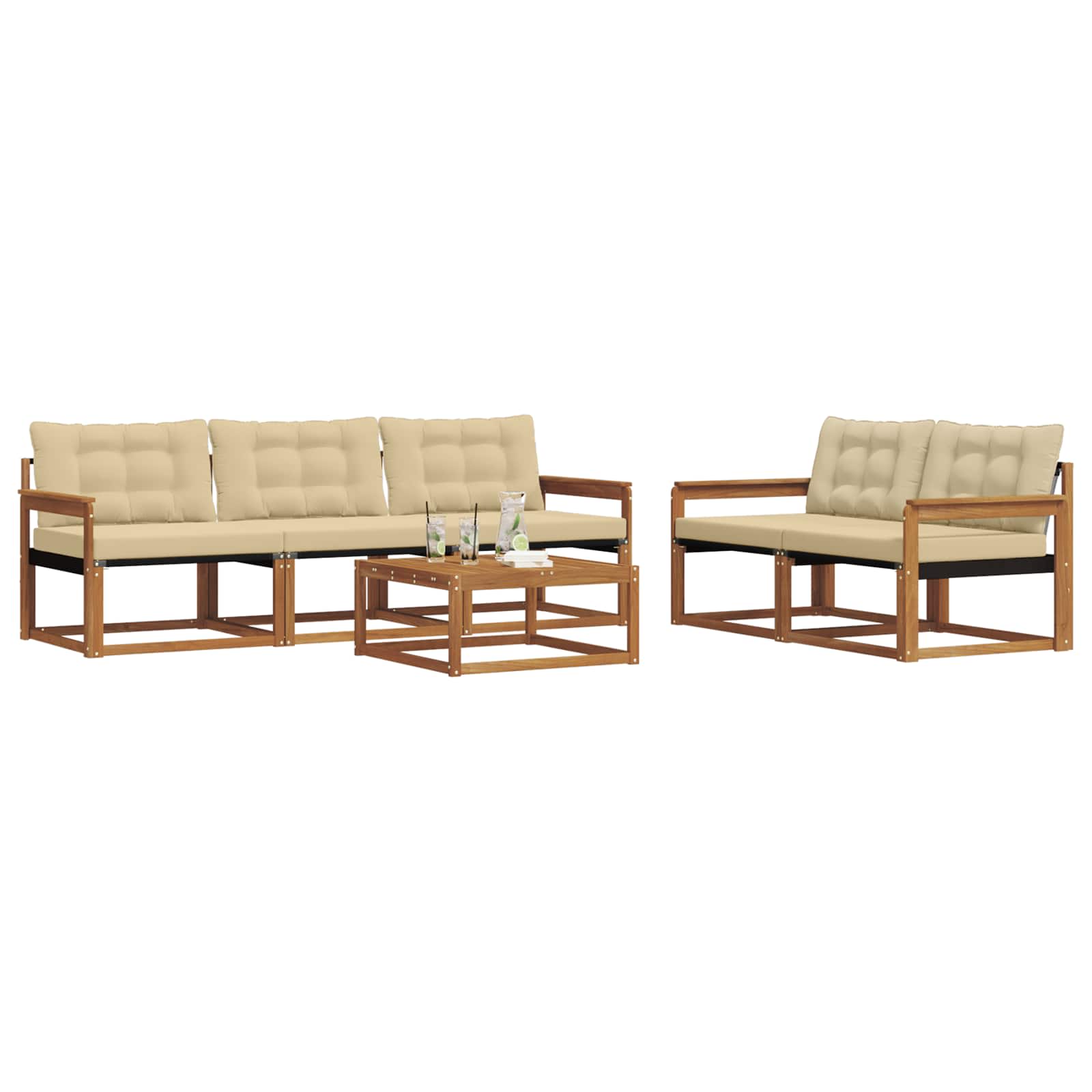 Set di divani da esterno con cuscino 6 pcs Naturale e Beige | homemem39