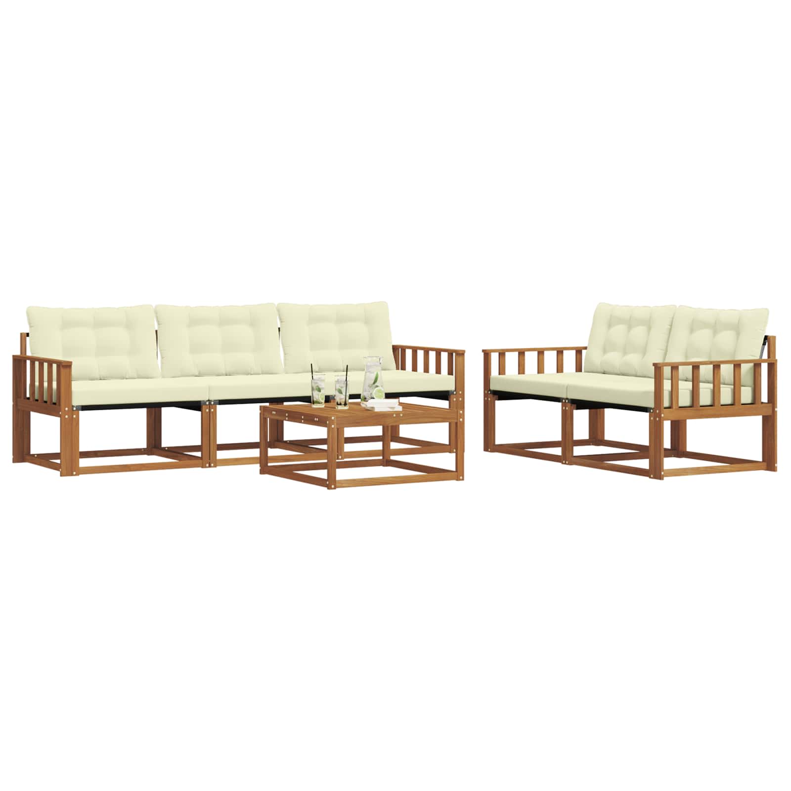Set di divani da esterno con cuscino 6 pcs Naturale e Crema | homemem39