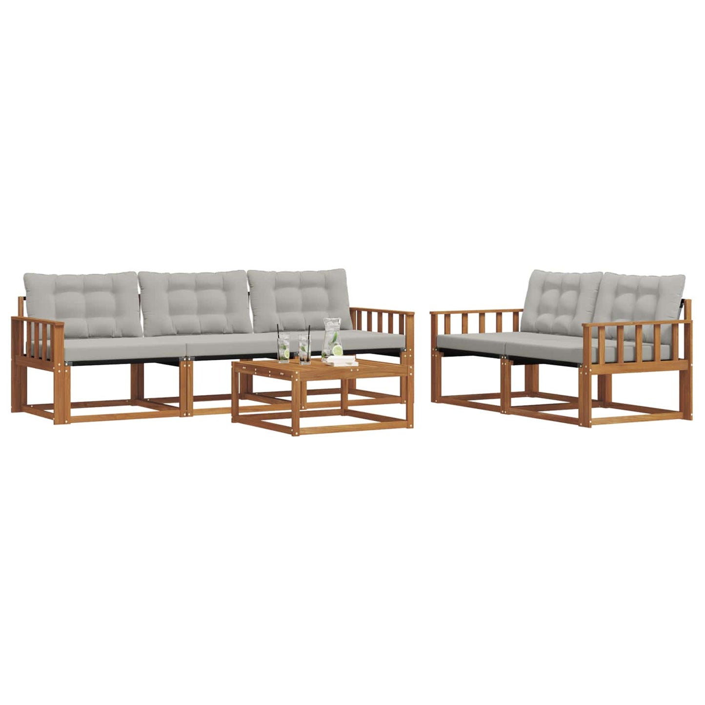 Set di divani da esterno 6 pcs Grigio Naturale e Chiaro | homemem39