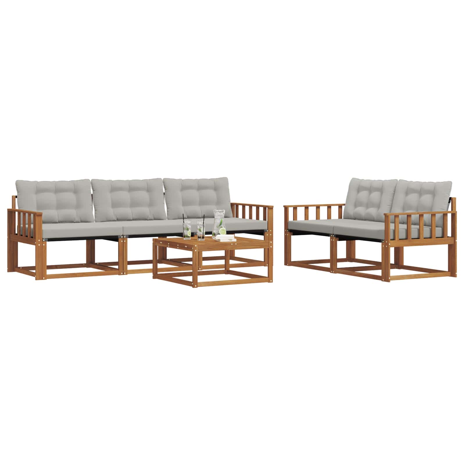 Set di divani da esterno 6 pcs Grigio Naturale e Chiaro | homemem39